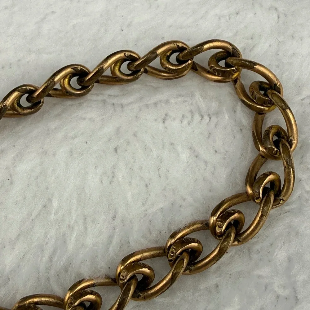 Vintage Jr OUAM Pocket Watch Chain Gold Tone Enamel Fob T-Bar Mechanics 14in